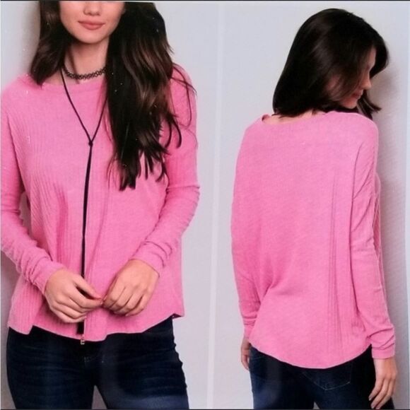 Pink Long Sleeve Ribbed Top - Picture 2 of 2